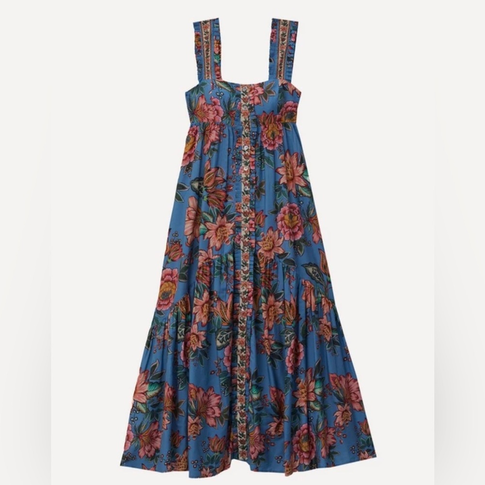 Blue wonderful bouquet sleeveless maxi dress, Size L